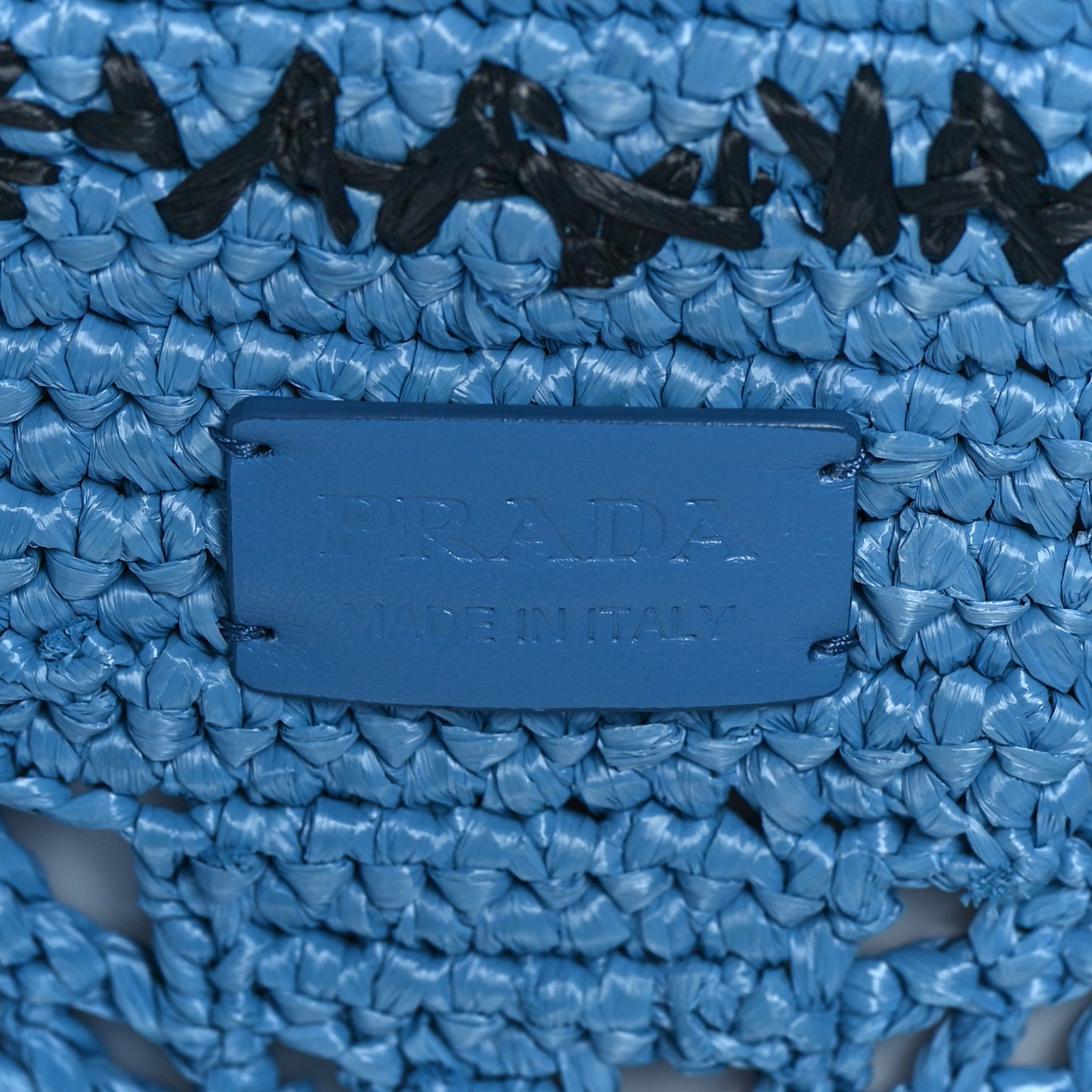 Yarn Raffia Effect Crochet Logo Embroidered Shopping Tote Bag Celeste
