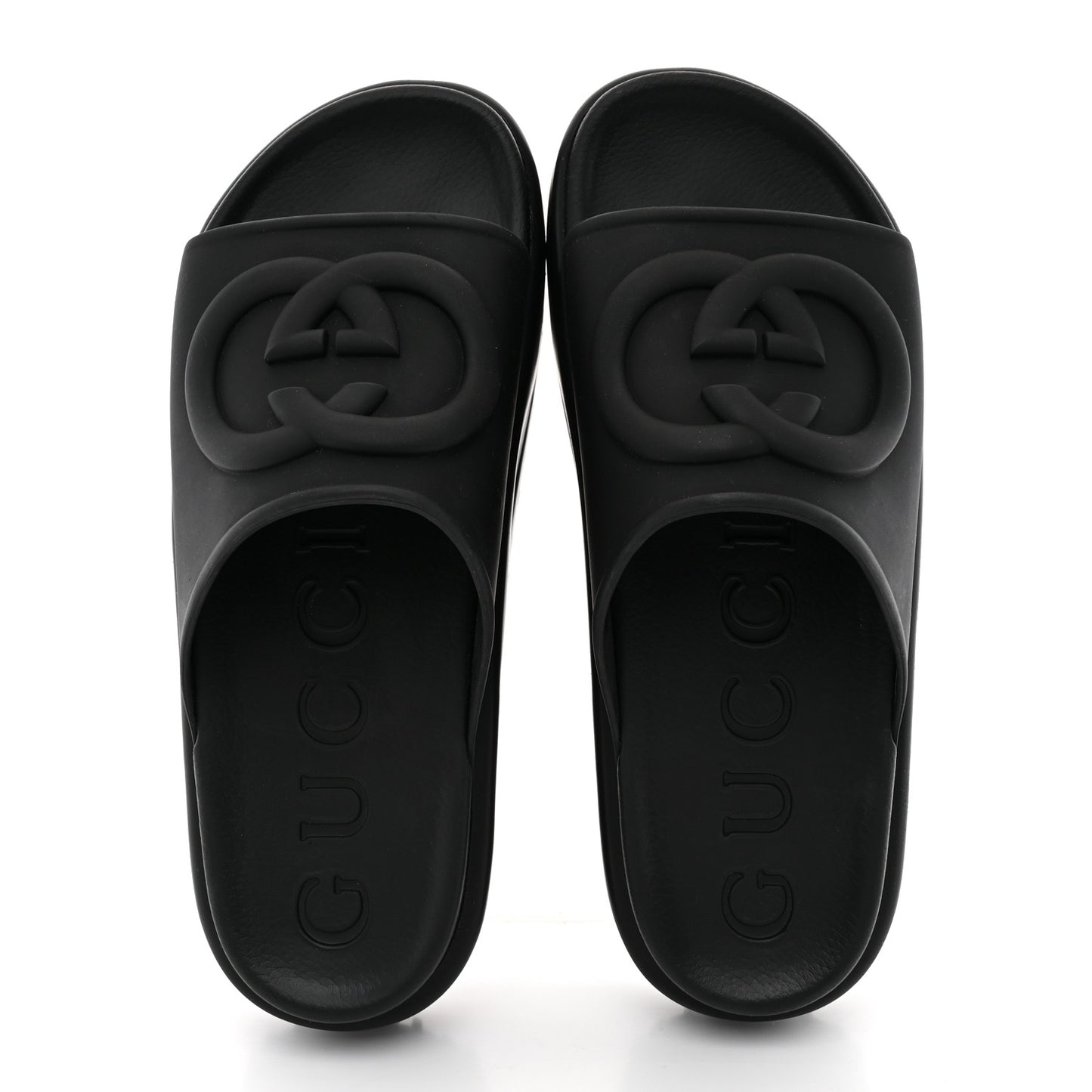 Soft Rubber Womens Interlocking G Platform 42mm Slide Sandals 41 Black
