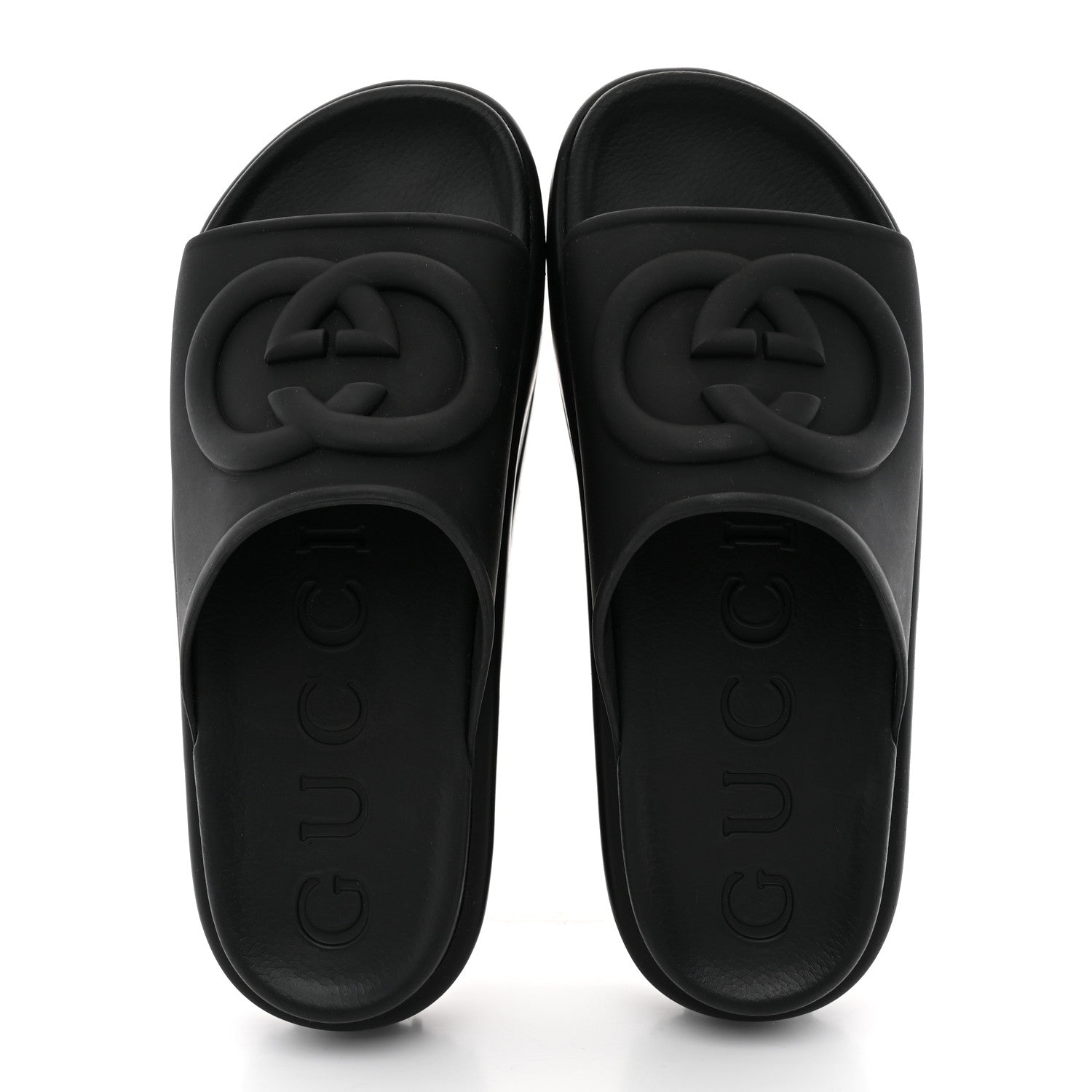 Gucci Soft Rubber Womens Interlocking G Platform 42mm Slide Sandals 41 Black 2 of 10