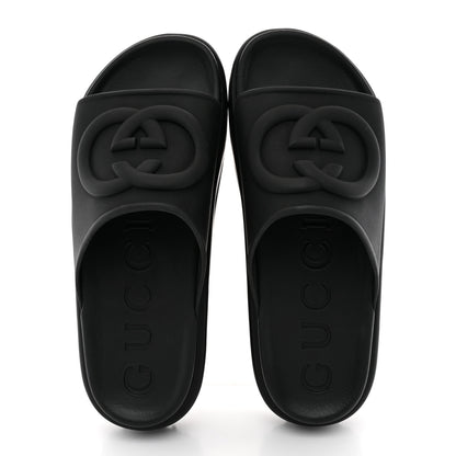 Gucci Soft Rubber Womens Interlocking G Platform 42mm Slide Sandals 41 Black 2 of 10