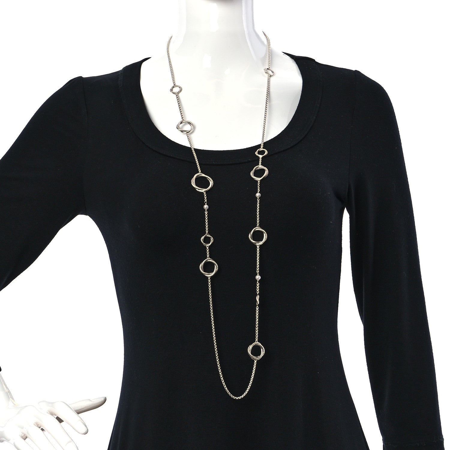 David Yurman Sterling Silver Pearl Infinity Station Chain Necklace 2 of 5