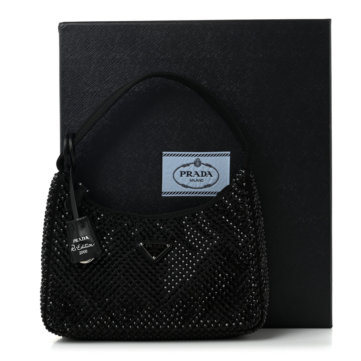 Prada Satin Crystal Mini Re-Edition 2000 Bag Black 11 of 11