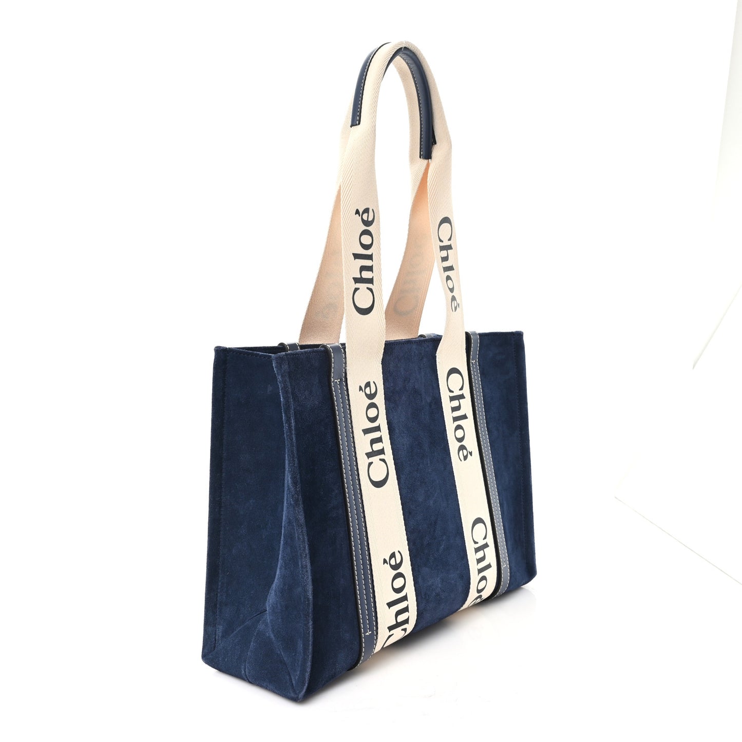 Suede Calfskin Medium Woody Ribbon Tote Navy