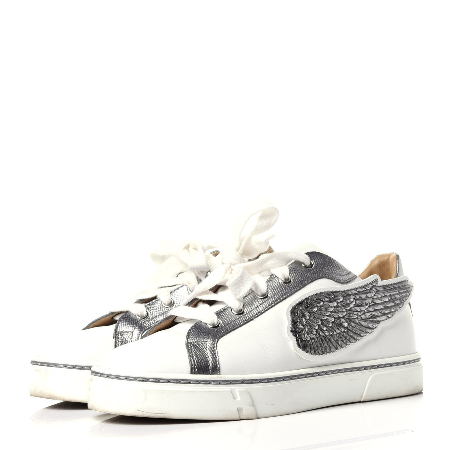 Calfskin Epsom Womens Velvet Sneakers 37 White Silver