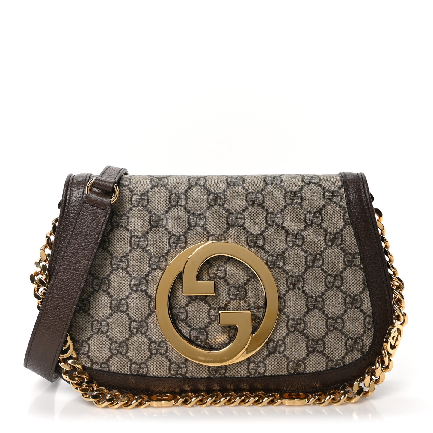 GG Supreme Monogram Textured Dollar Calfskin Blondie Chain Shoulder Flap Bag Beige Ebony New Acero