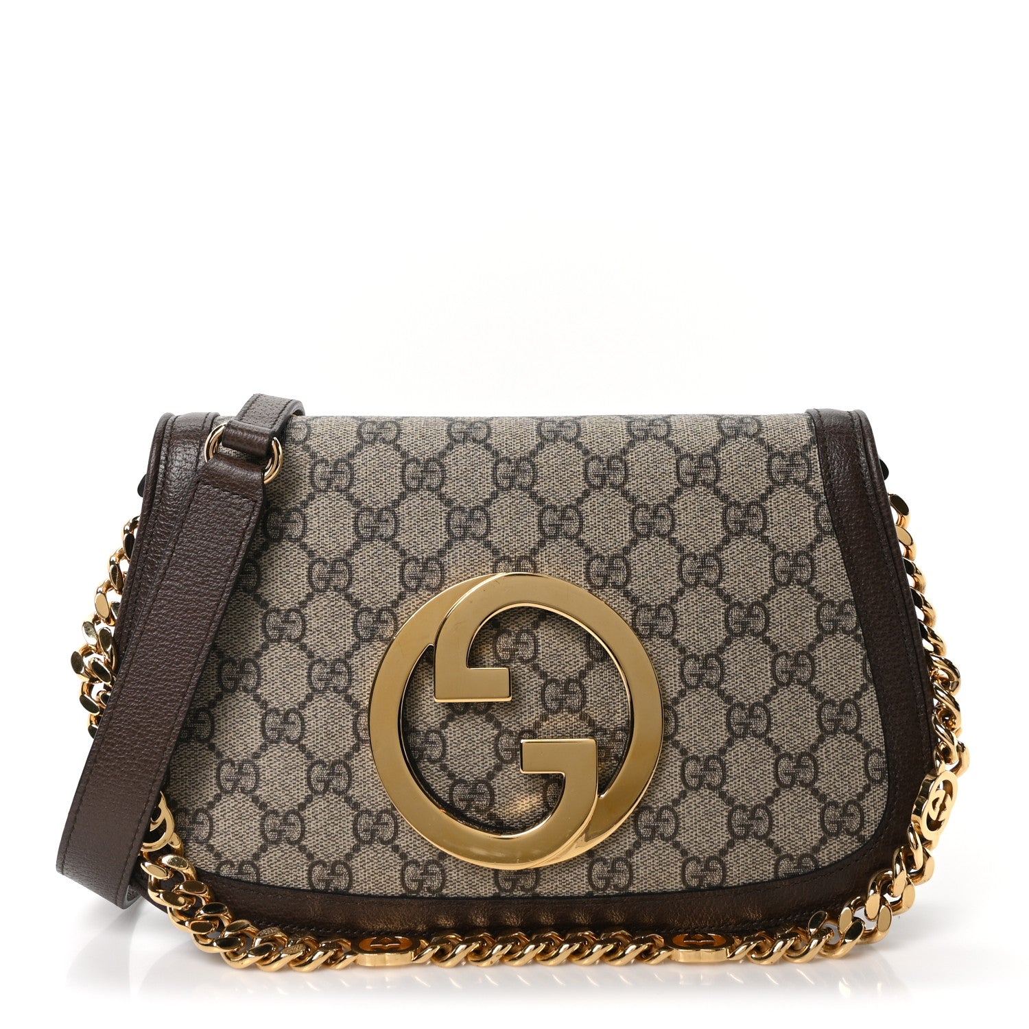 Gucci GG Supreme Monogram Textured Dollar Calfskin Blondie Chain Shoulder Flap Bag Beige Ebony New Acero 1 of 10