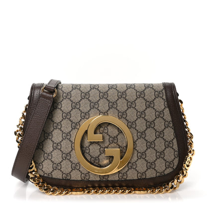 Gucci GG Supreme Monogram Textured Dollar Calfskin Blondie Chain Shoulder Flap Bag Beige Ebony New Acero 1 of 10