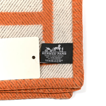 Hermes Wool Cashmere Signature Classic Avalon Blanket Ecru Potiron 3 of 3