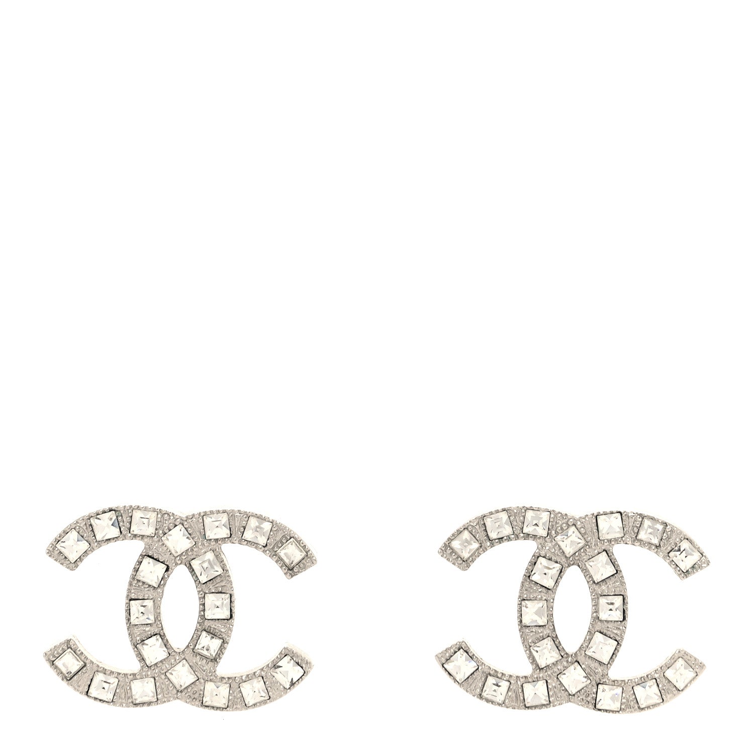 Chanel Baguette Crystal CC Earrings Silver 1 of 5