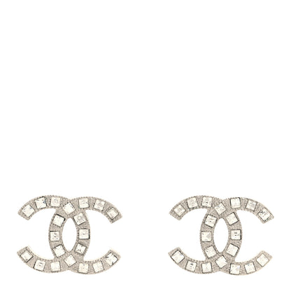 Chanel Baguette Crystal CC Earrings Silver 1 of 5