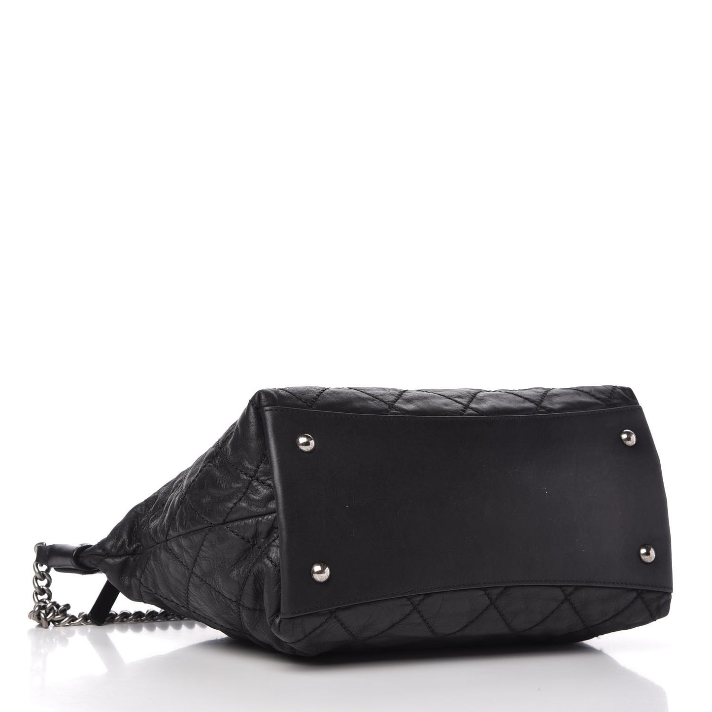 Iridescent Calfskin Quilted Coco Daily Shoulder Bag Black