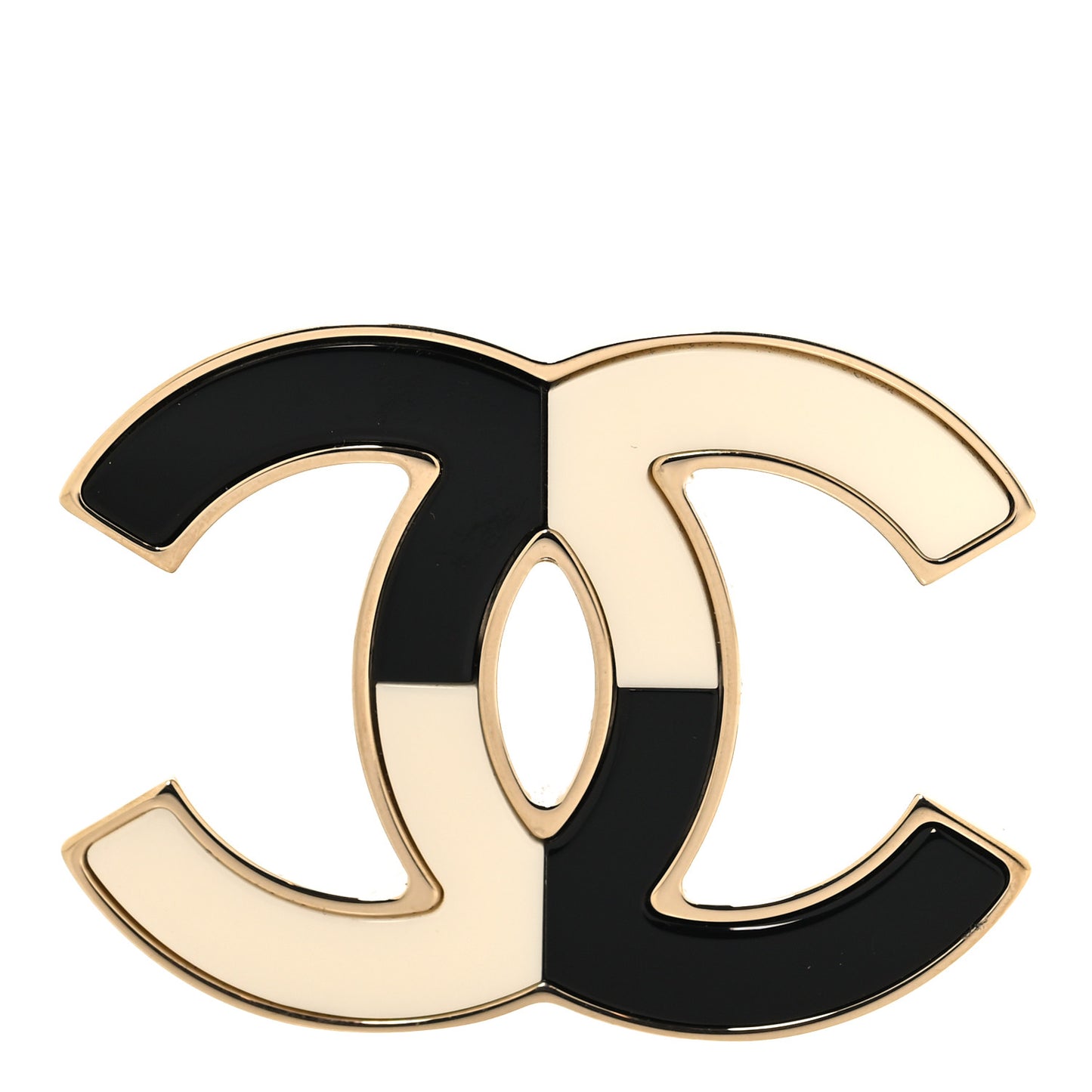 Enamel CC Brooch Black White Gold