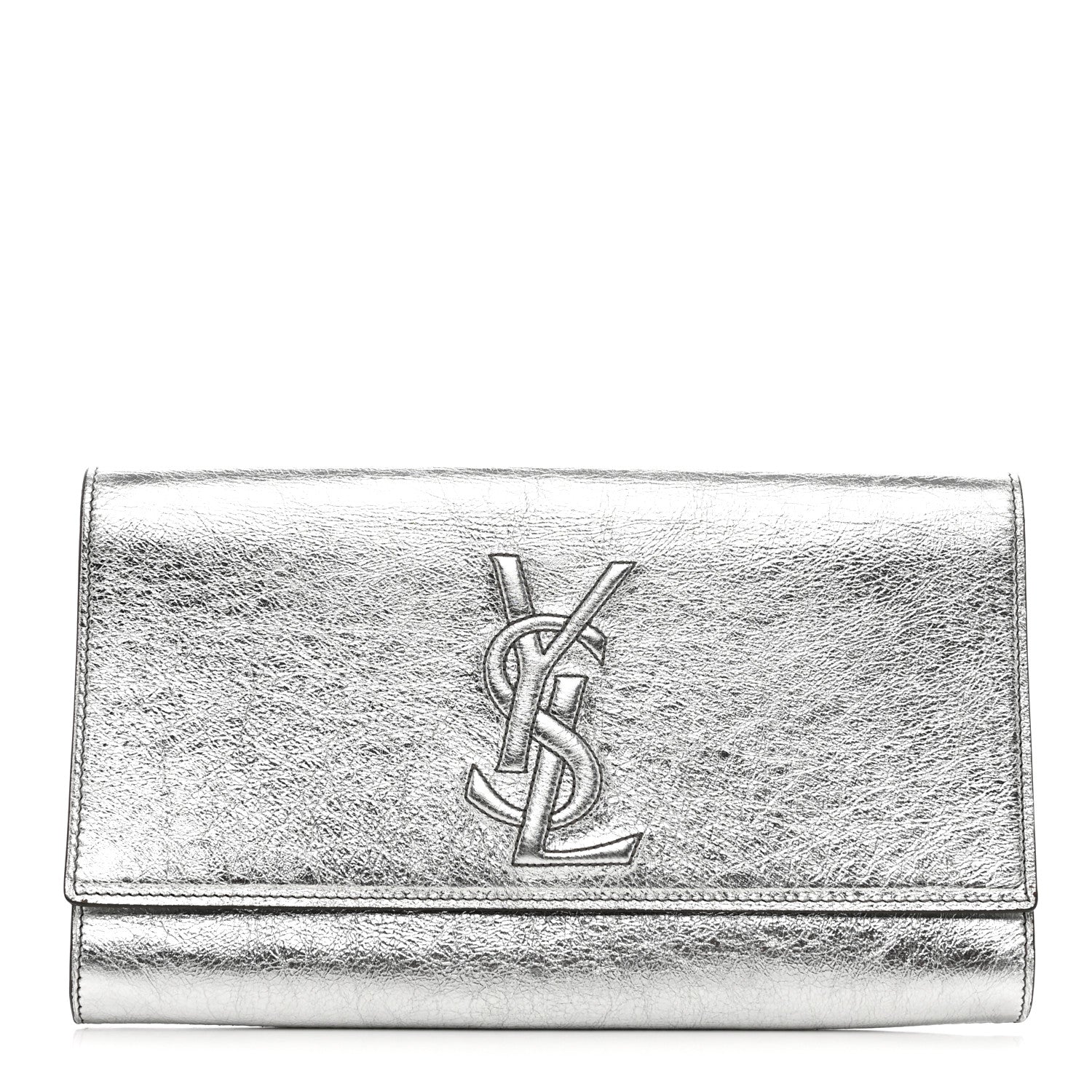 Saint Laurent Metallic Calfskin Monogram Large Belle De Jour Clutch Silver 1 of 9