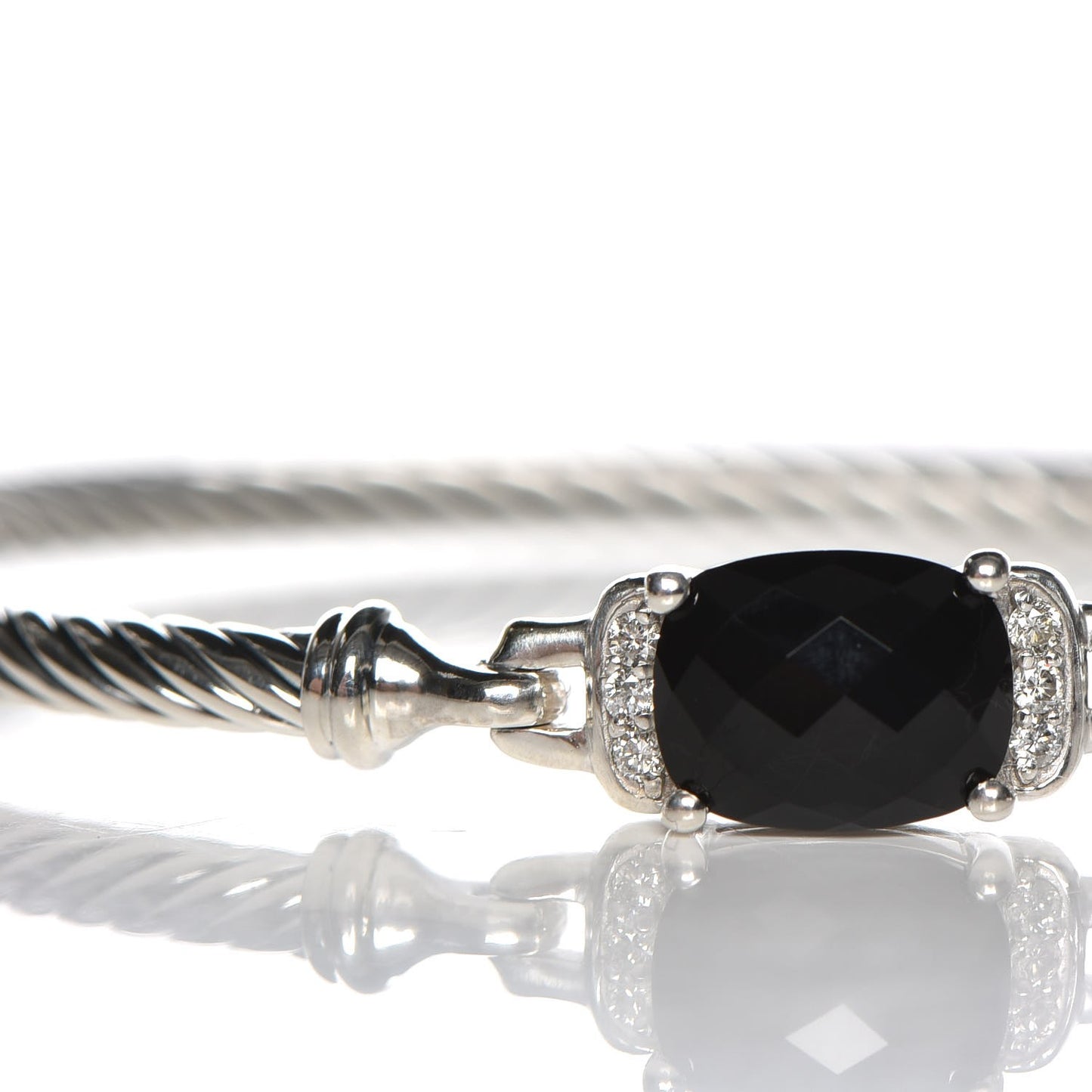 Sterling Silver Diamond Black Onyx 3mm Petite Wheaton Bracelet