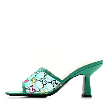 Gucci Tela Retino Nappa Crystal GG Monogram Square G 95mm Slide Sandals 37 Turquoise 1 of 8