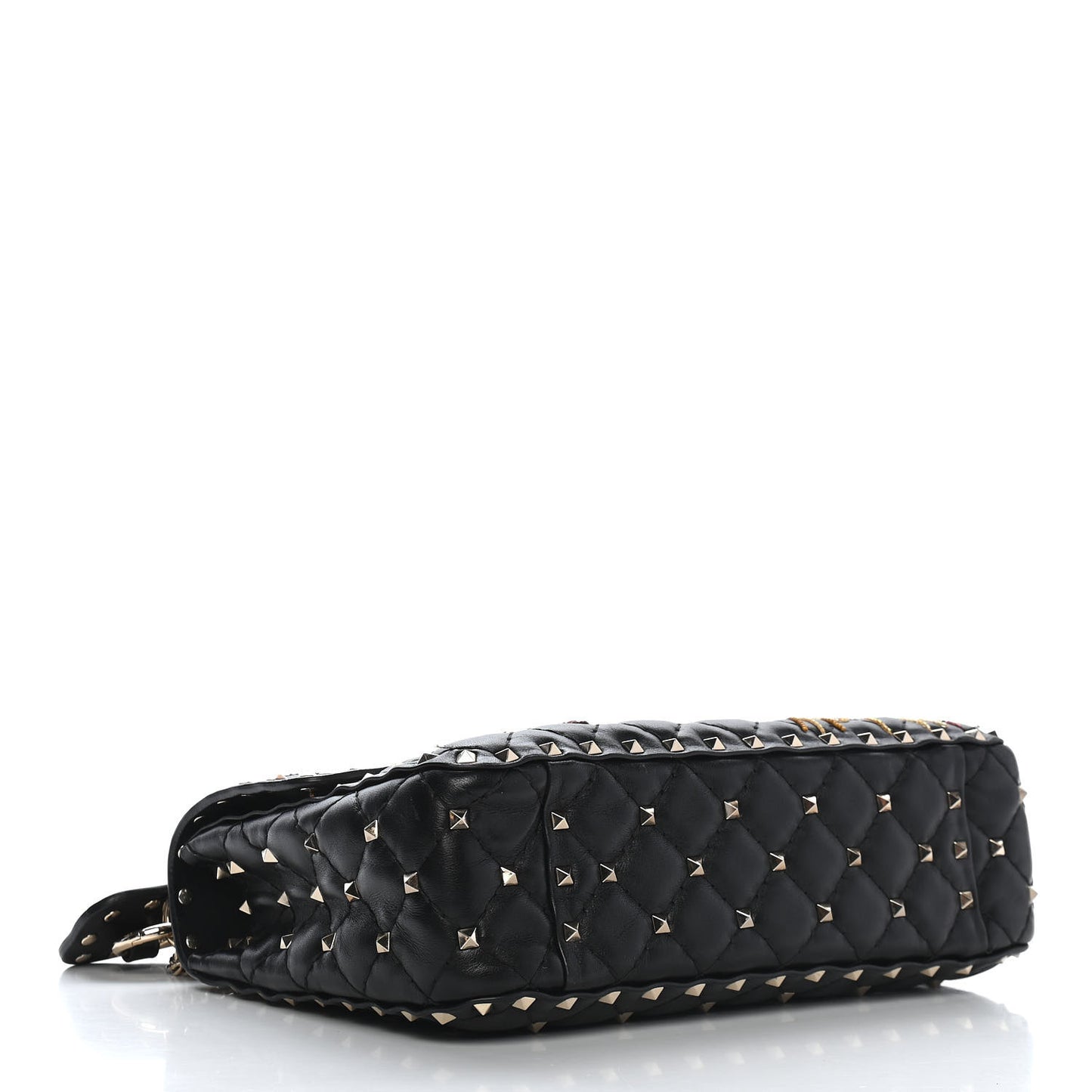 Lambskin Medium Floral Embellished Rockstud Spike Shoulder Bag Black
