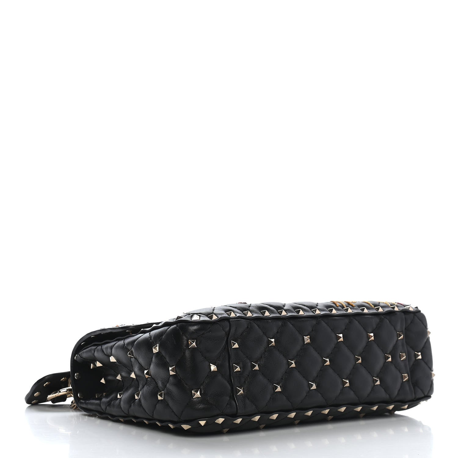 Valentino Garavani Lambskin Medium Floral Embellished Rockstud Spike Shoulder Bag Black 4 of 9