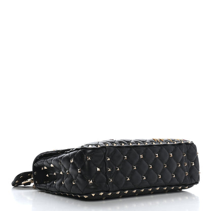 Valentino Garavani Lambskin Medium Floral Embellished Rockstud Spike Shoulder Bag Black 4 of 9