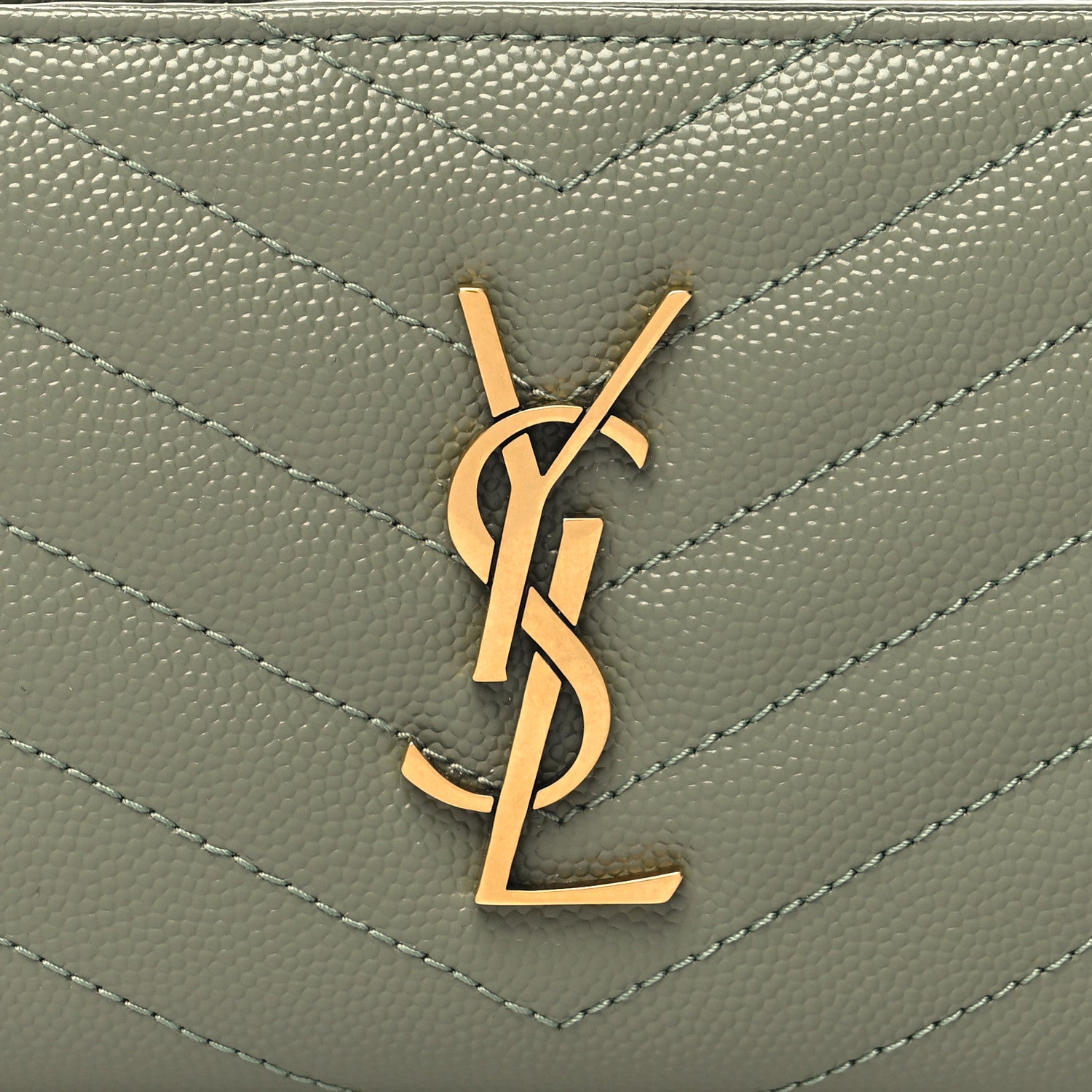 Saint Laurent Grain De Poudre Matelasse Chevron Monogram Compact Zip Around Wallet Vert Kaki 9 of 9