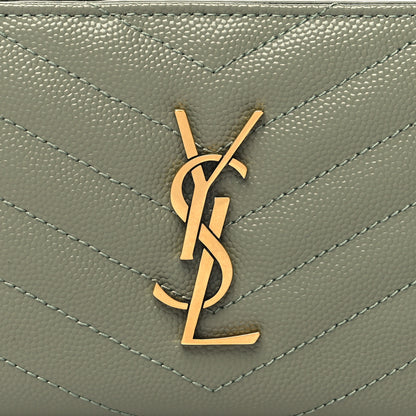 Saint Laurent Grain De Poudre Matelasse Chevron Monogram Compact Zip Around Wallet Vert Kaki 9 of 9
