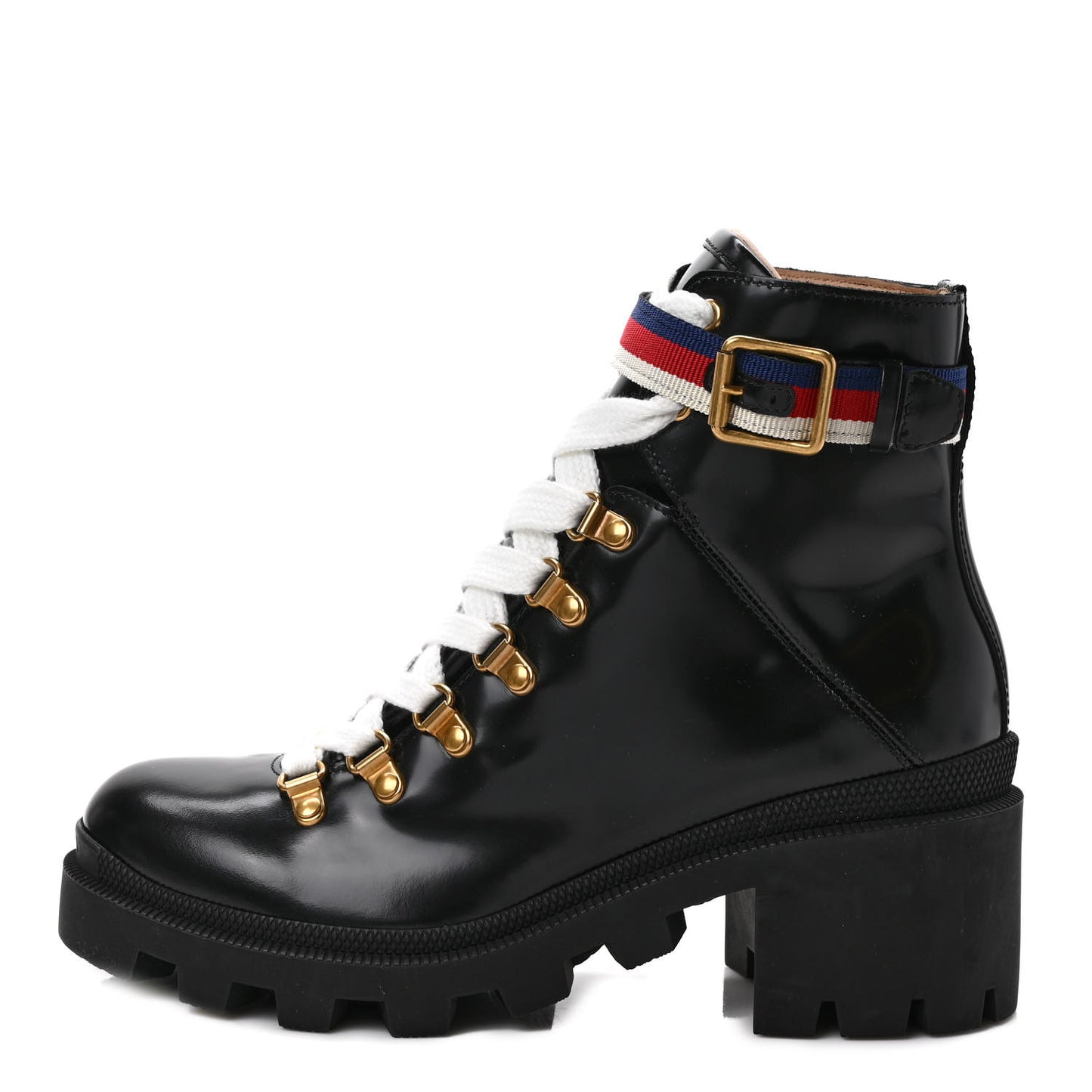 Calfskin Sylvie Web Lace Up Combat Boots 37.5 Black