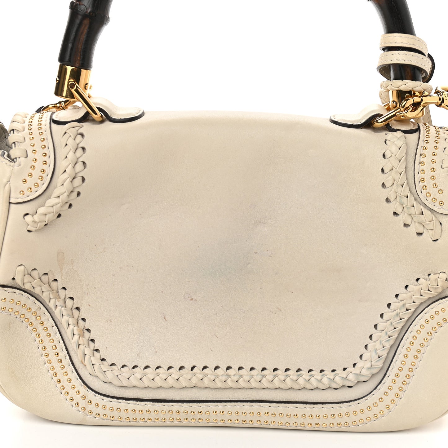 Calfskin Medium New Bamboo Top Handle Bag White