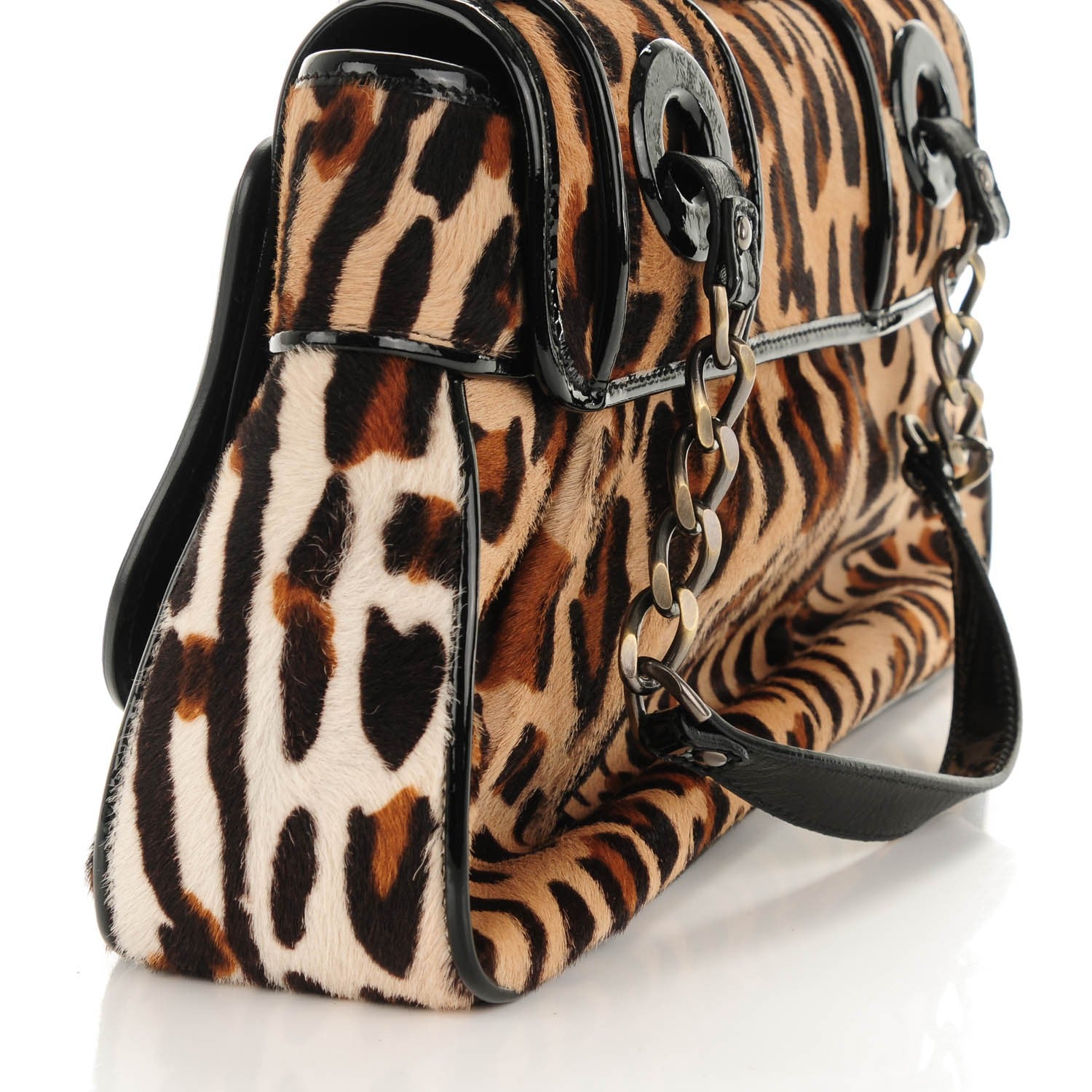 Fendi Calf Hair Leopard Printed B Bag Black 8 of 8