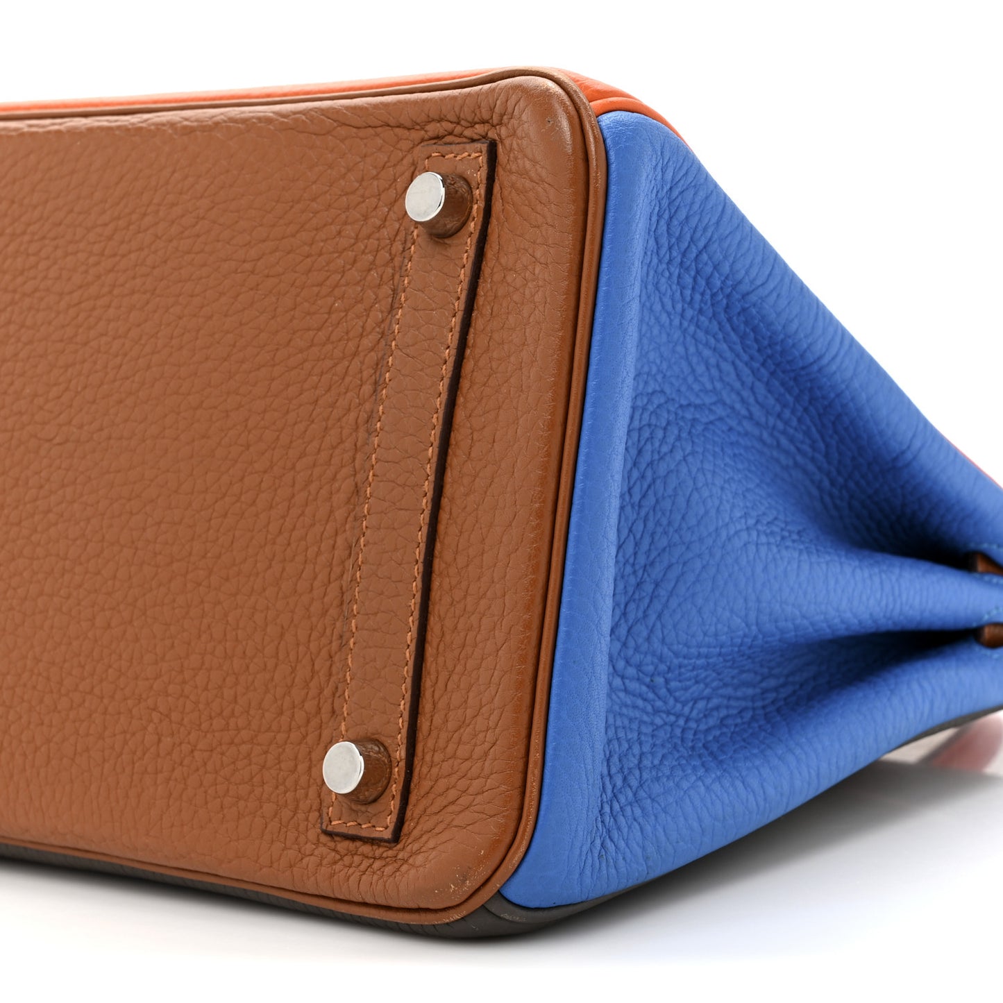 Taurillon Clemence Arlequin Birkin 30 Orange Sanguine Gold Bleu Lin Bleu Hydra Etain