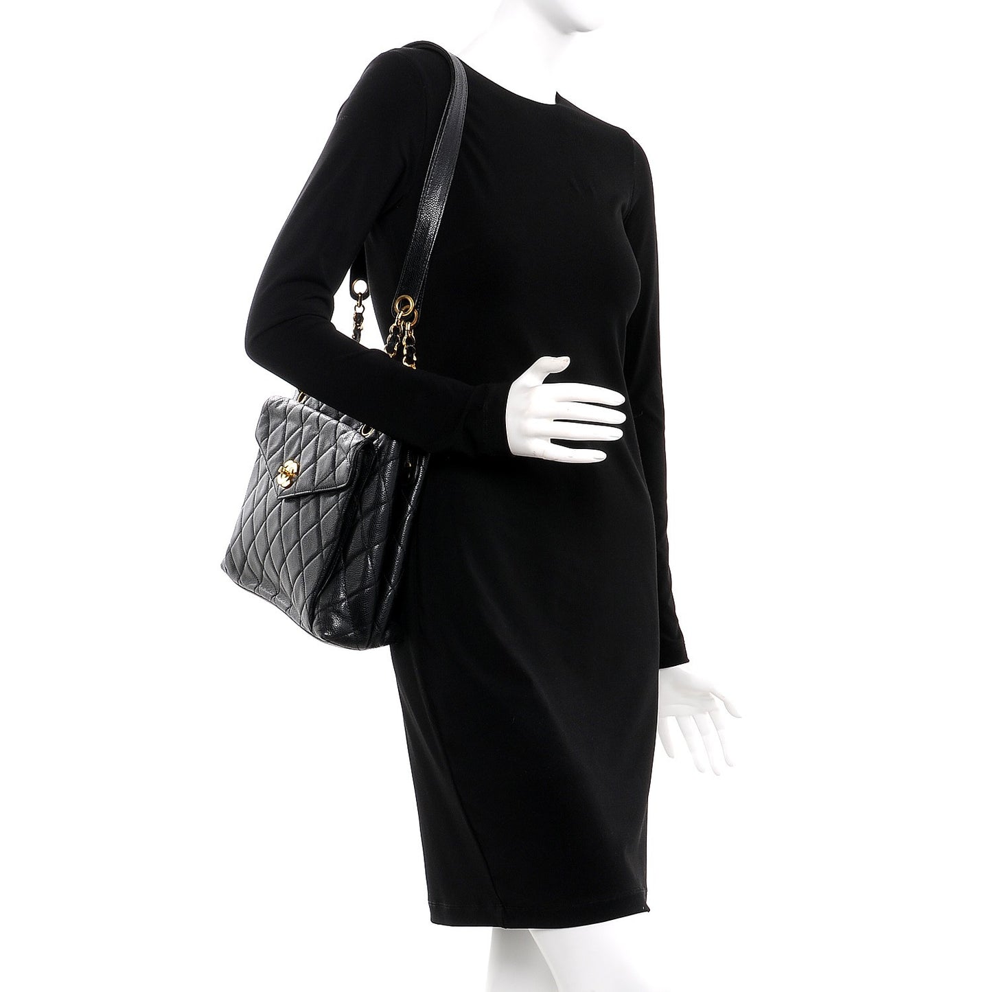 Caviar Quilted Flap Shoulder Bag Black