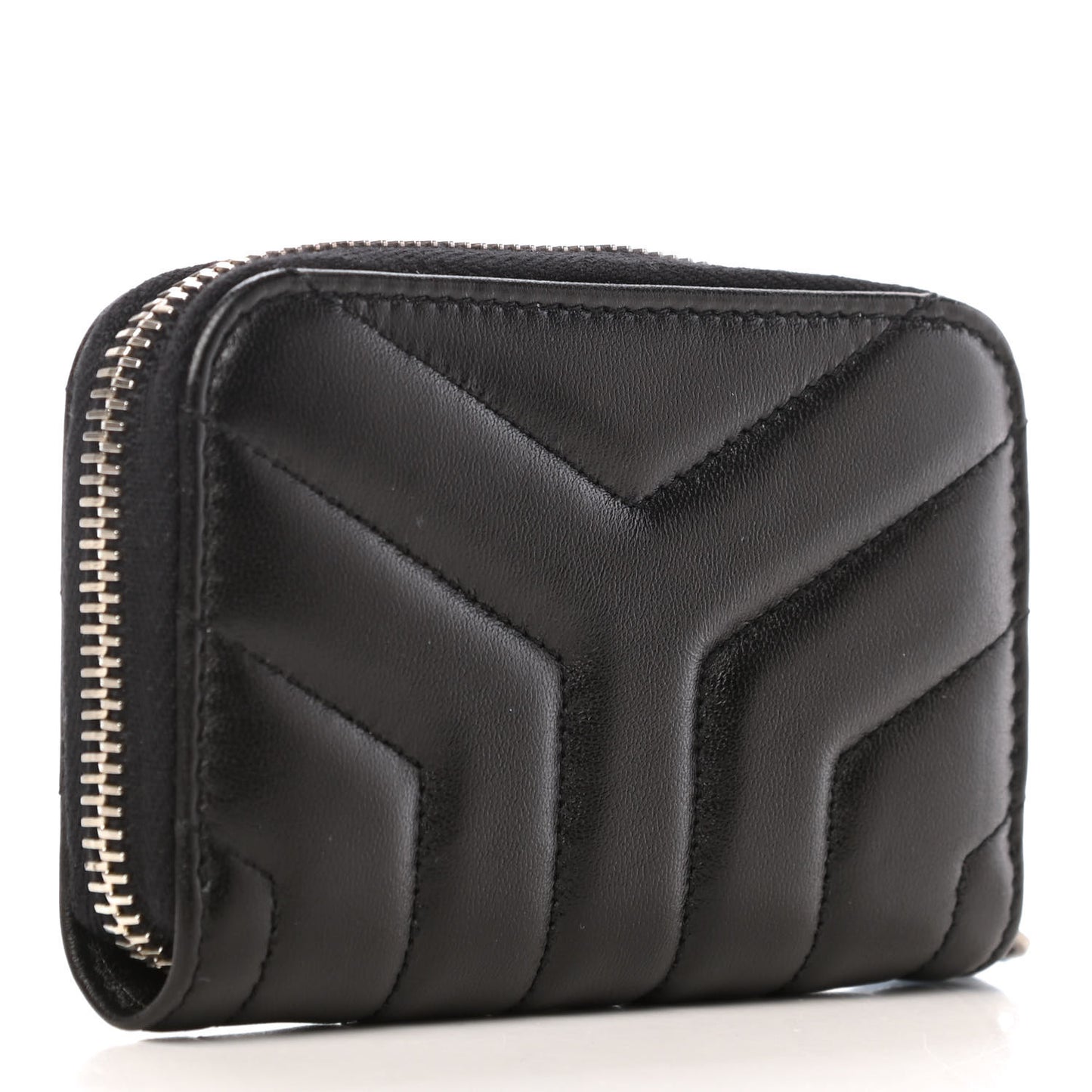 Lambskin Y Quilted Monogram LouLou Zip Coin Purse Black
