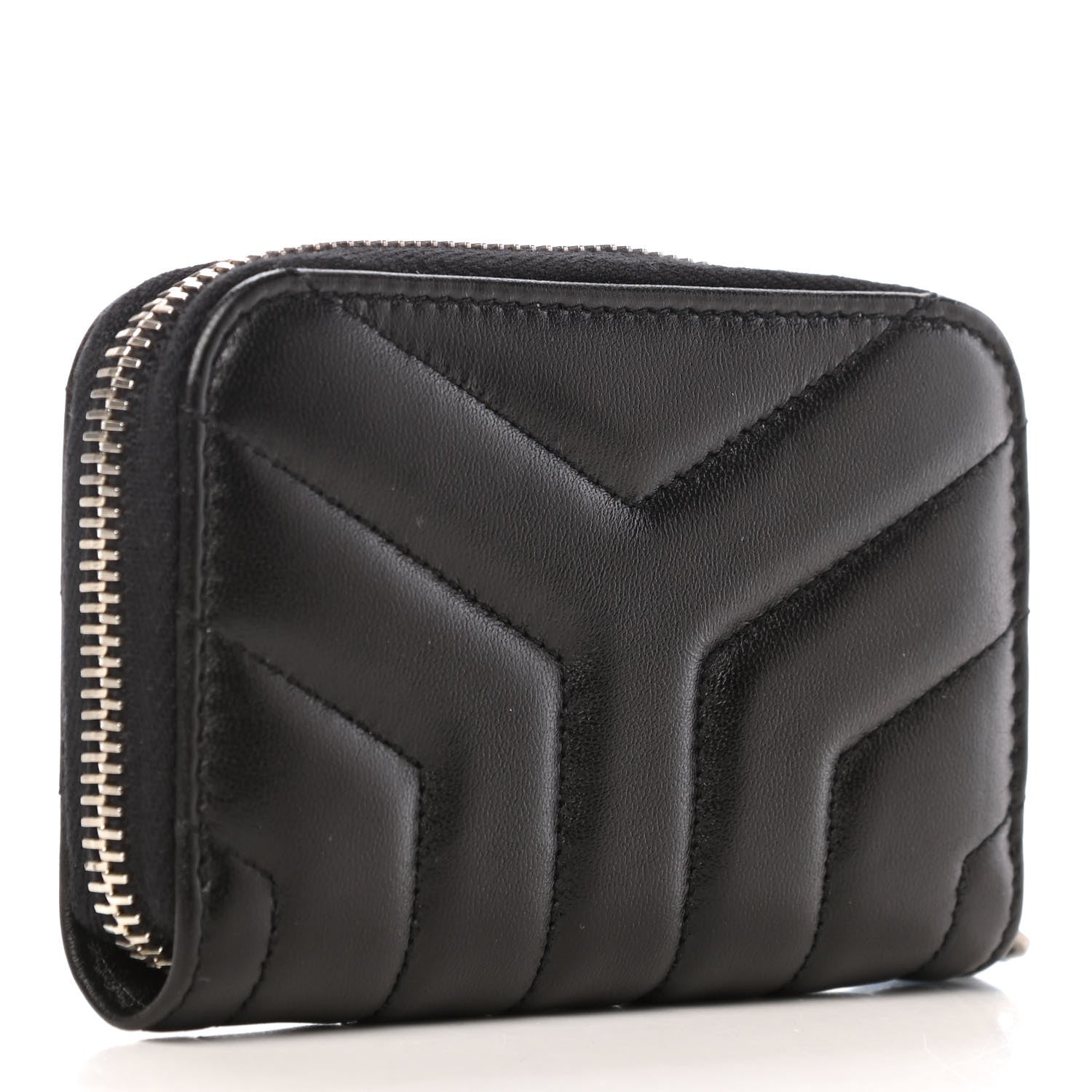 Saint Laurent Lambskin Y Quilted Monogram LouLou Zip Coin Purse Black 3 of 6