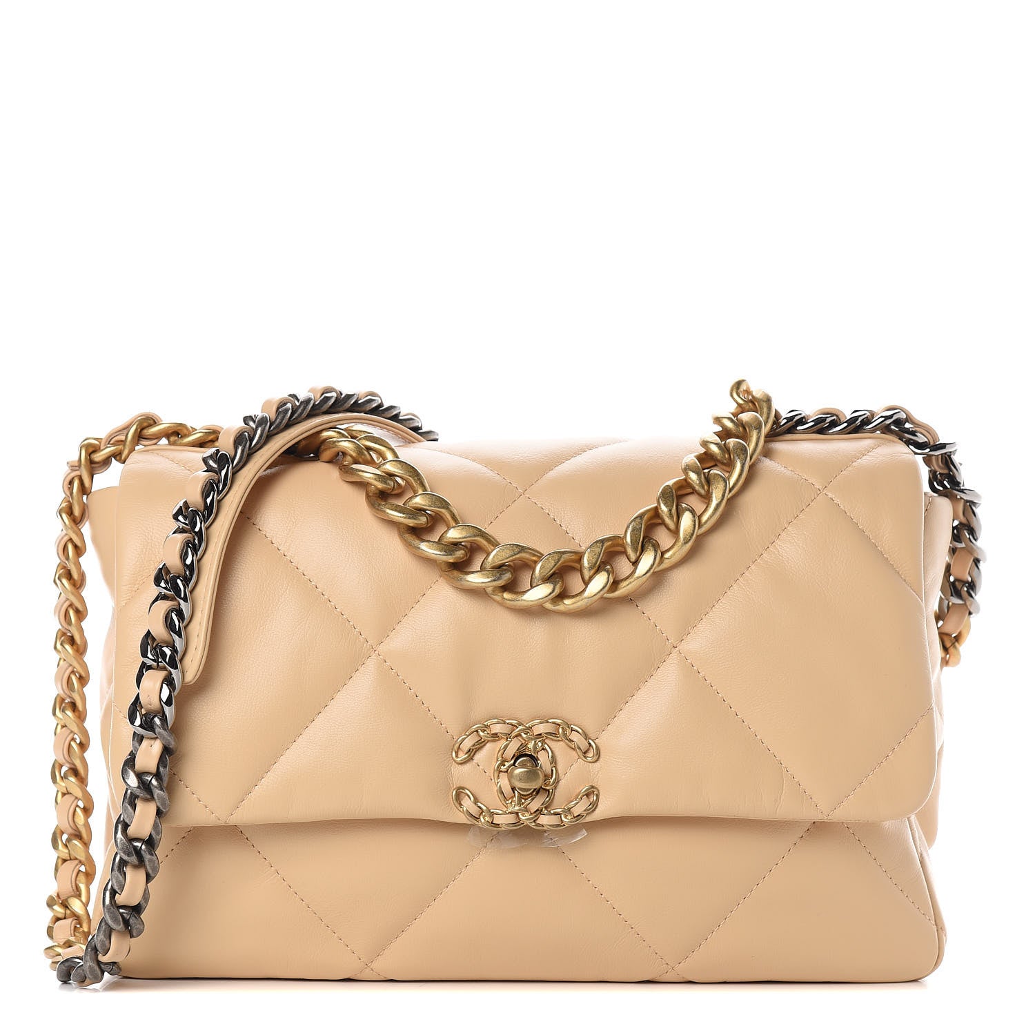 Chanel Shiny Goatskin Quilted Large 19 Flap Beige 1 of 11