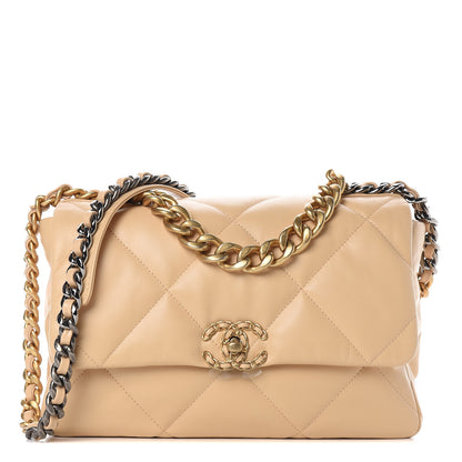 Chanel Shiny Goatskin Quilted Large 19 Flap Beige 1 of 11
