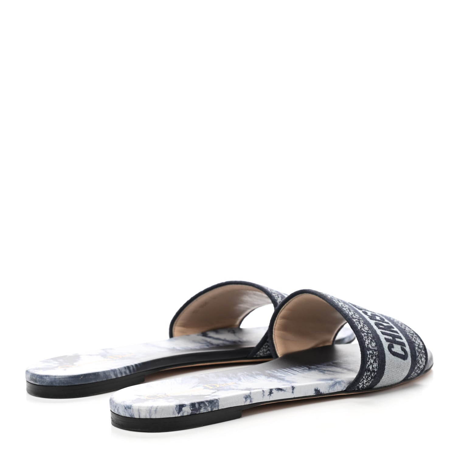 Christian Dior Canvas Tie and Dior Embroidered Dway Flat Slide Sandals 41 Denim 4 of 13