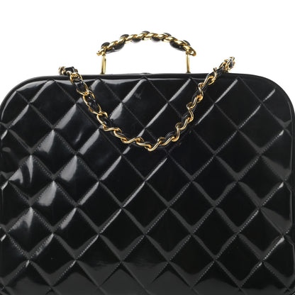 Chanel Patent Quilted Top Handle Lunch Box Carryall Shoulder Bag Black 9 of 15