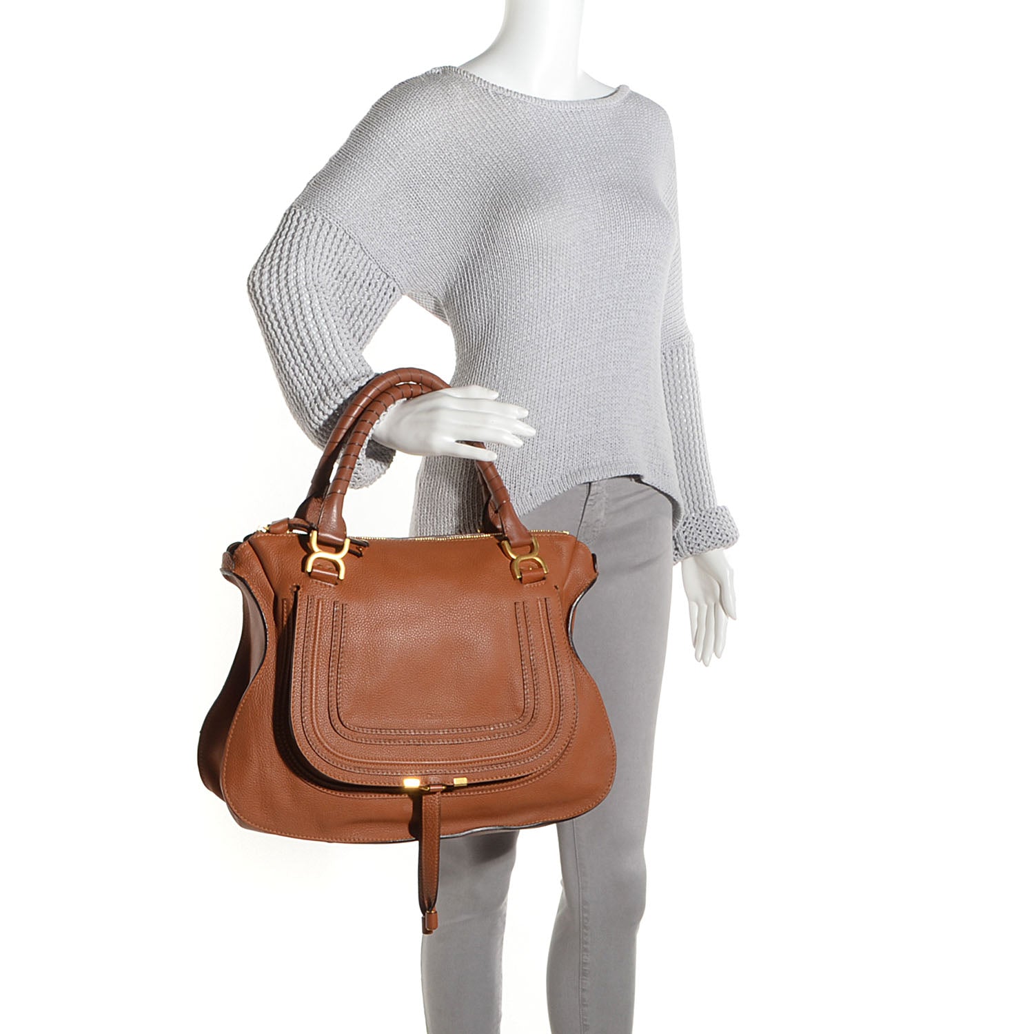 Chloe Calfskin Large Marcie Satchel Tan 2 of 12