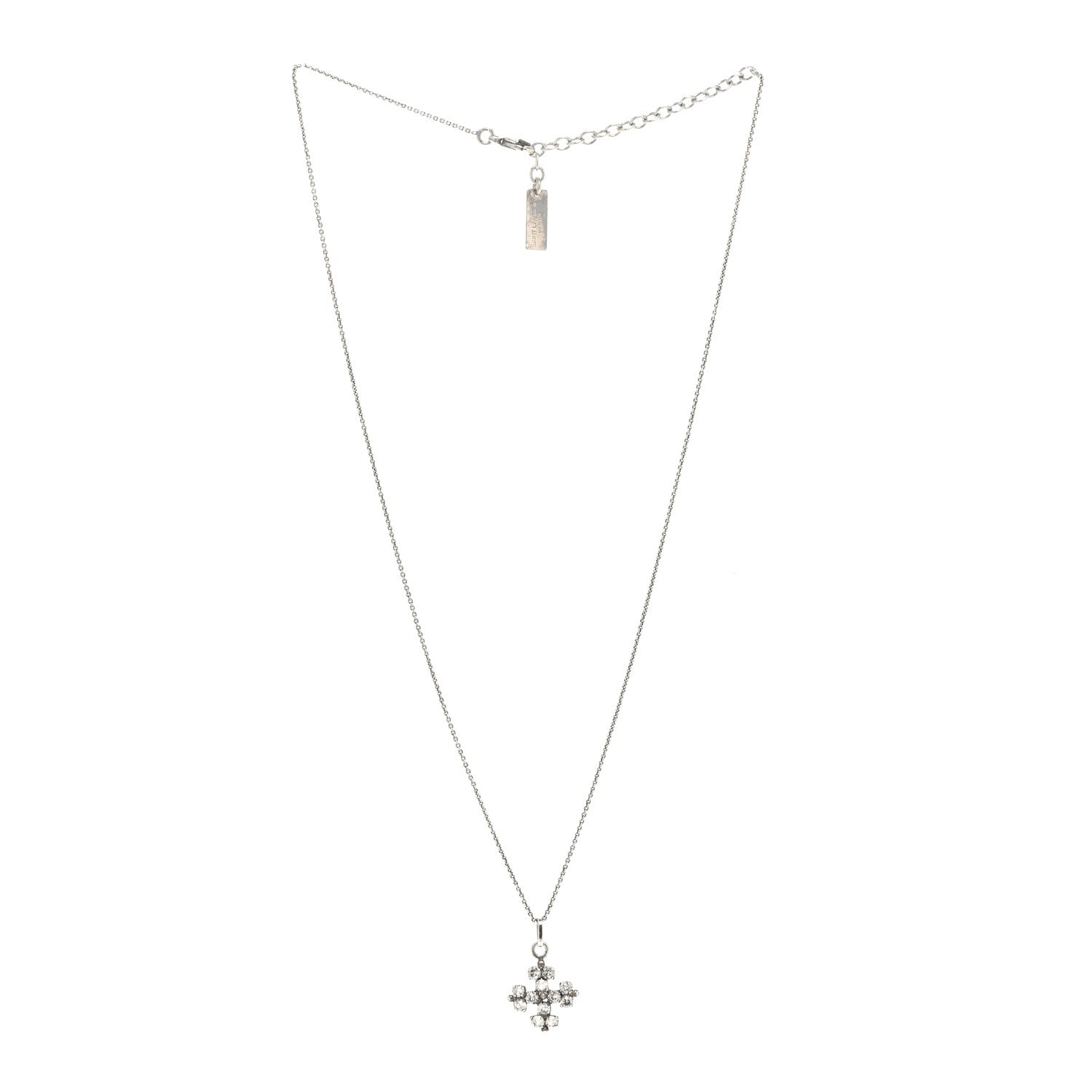 Saint Laurent Metal Crystal Cross Pendant Necklace Silver 1603628