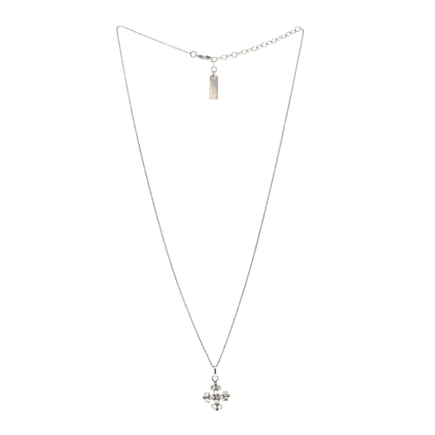 Metal Crystal Cross Pendant Necklace Silver