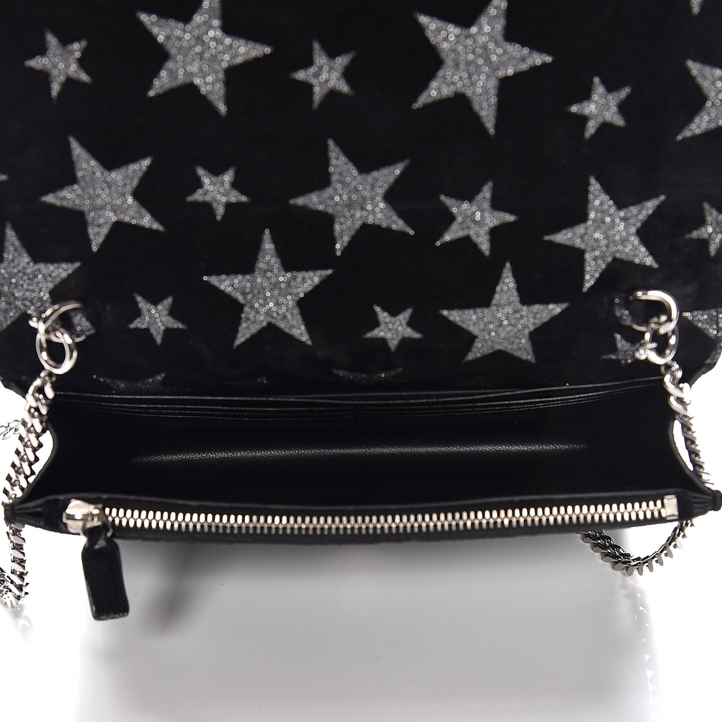 Suede Calfskin Monogram Tassel Stars Chain Wallet Black