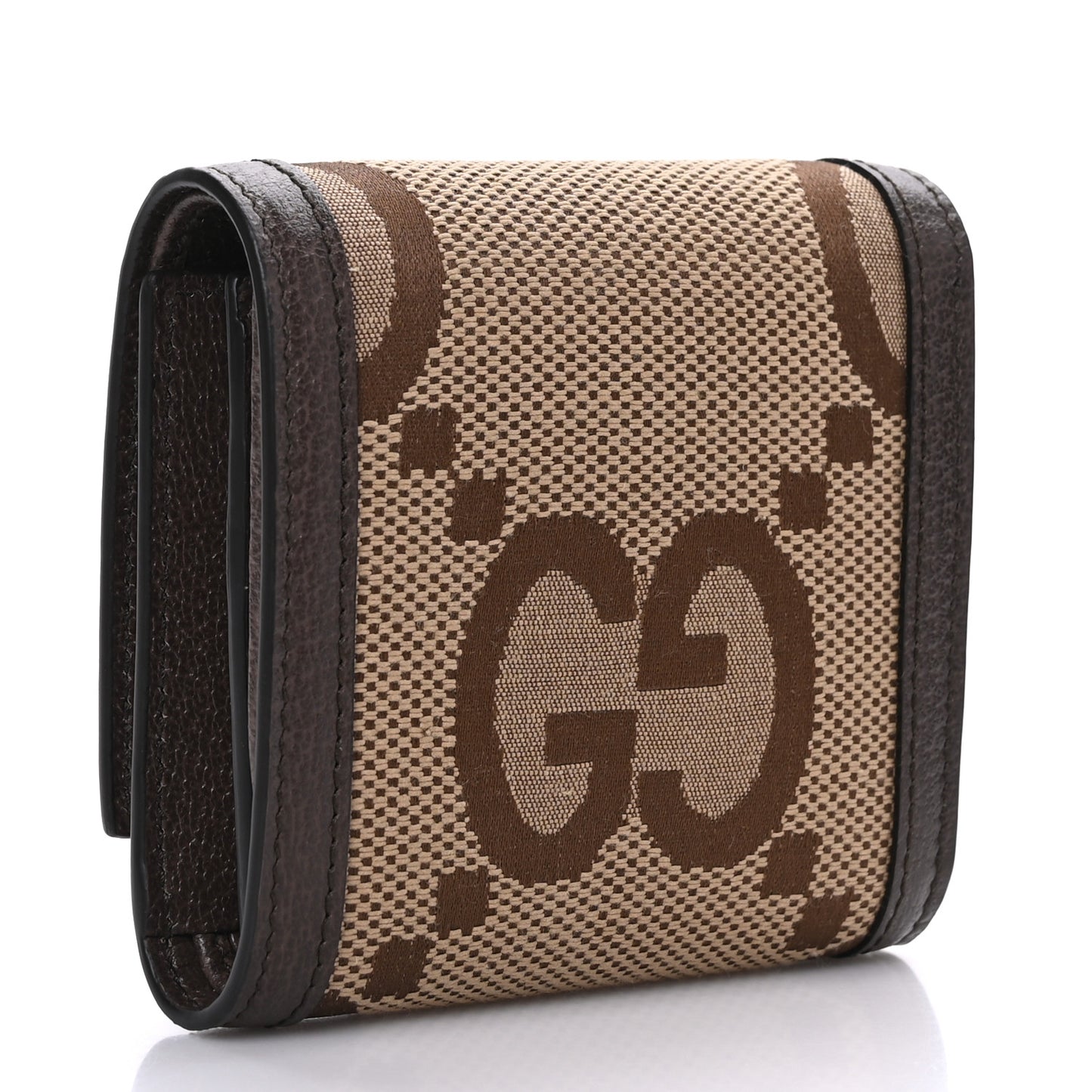 Monogram Jumbo GG Textured Dollar Calfskin Diana Compact Wallet Camel Ebony New Acero