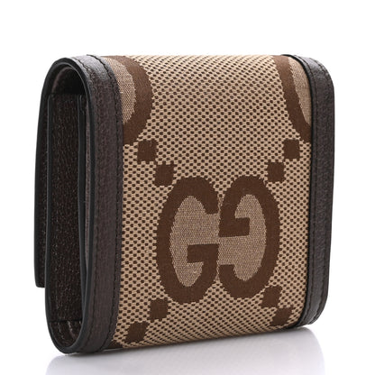 Gucci Monogram Jumbo GG Textured Dollar Calfskin Diana Compact Wallet Camel Ebony New Acero 3 of 6