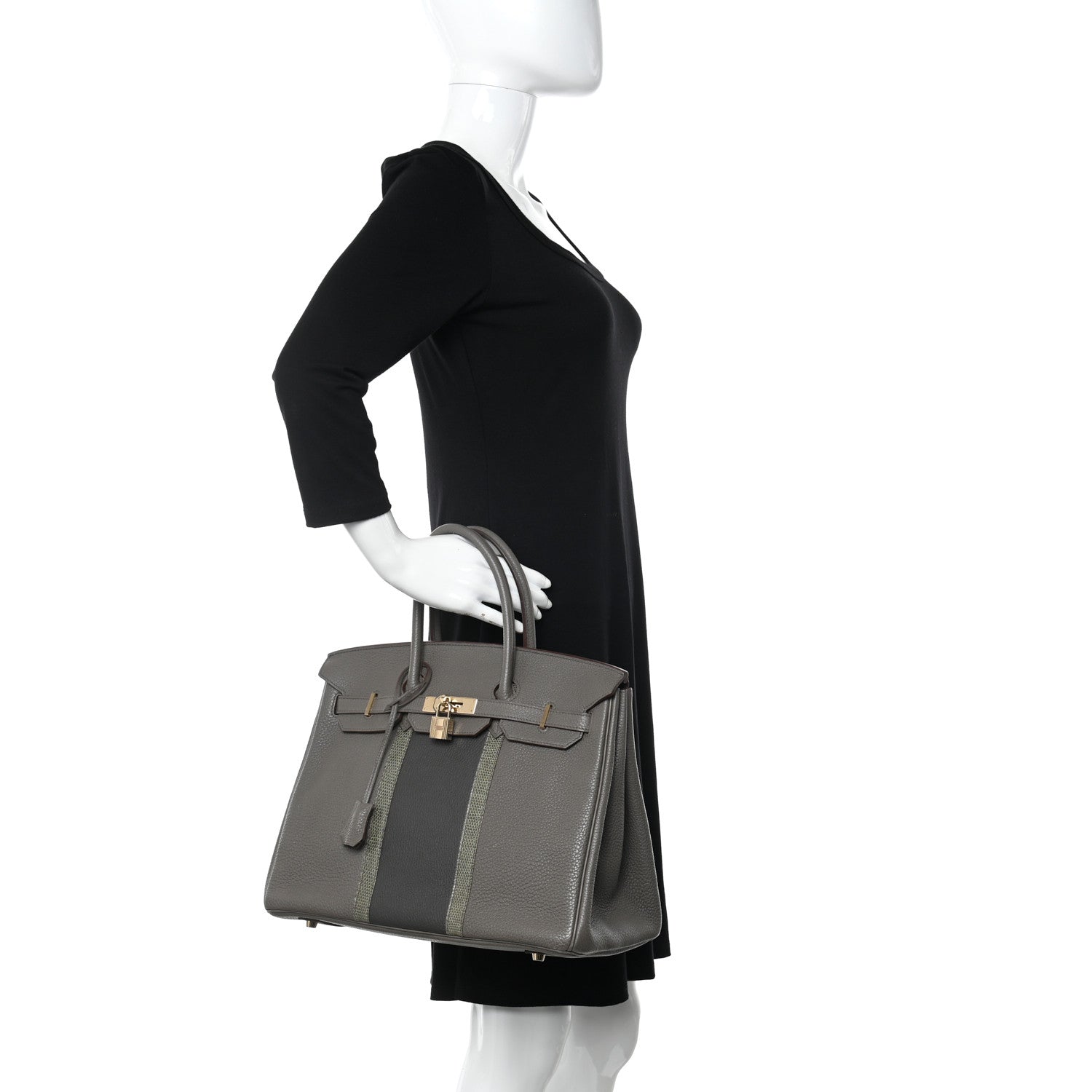 Hermes Taurillon Clemence Lizard Club Birkin 35 Etain Graphite 2 of 15