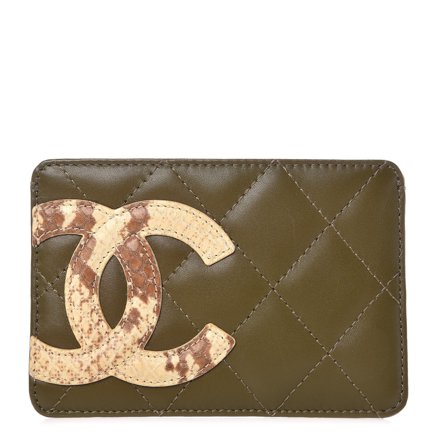 Chanel Calfskin Python Quilted Cambon Card Holder Khaki 1 of 8