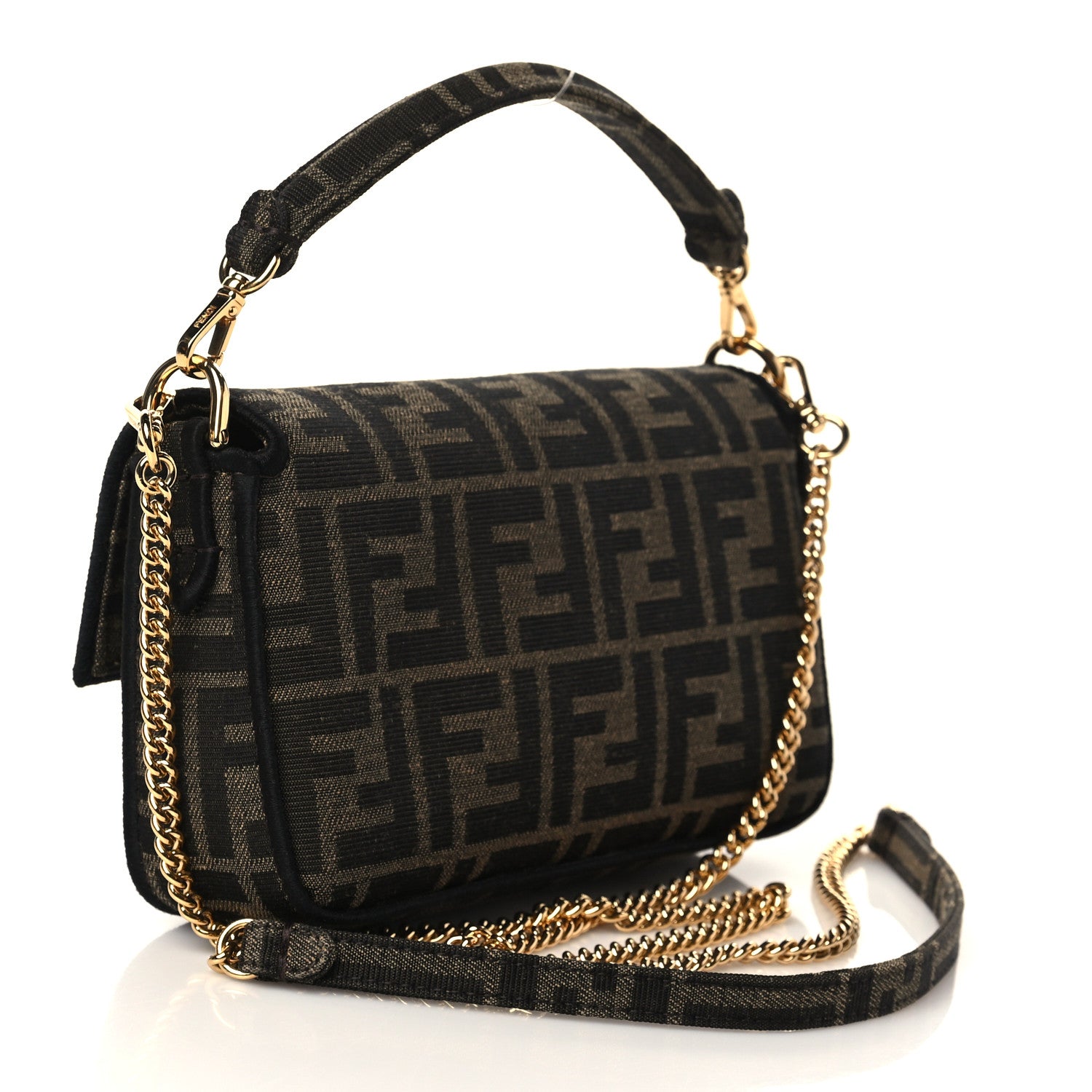 Fendi Fabric Jacquard FF 1974 Mini Baguette Tobacco Moro Black 3 of 8