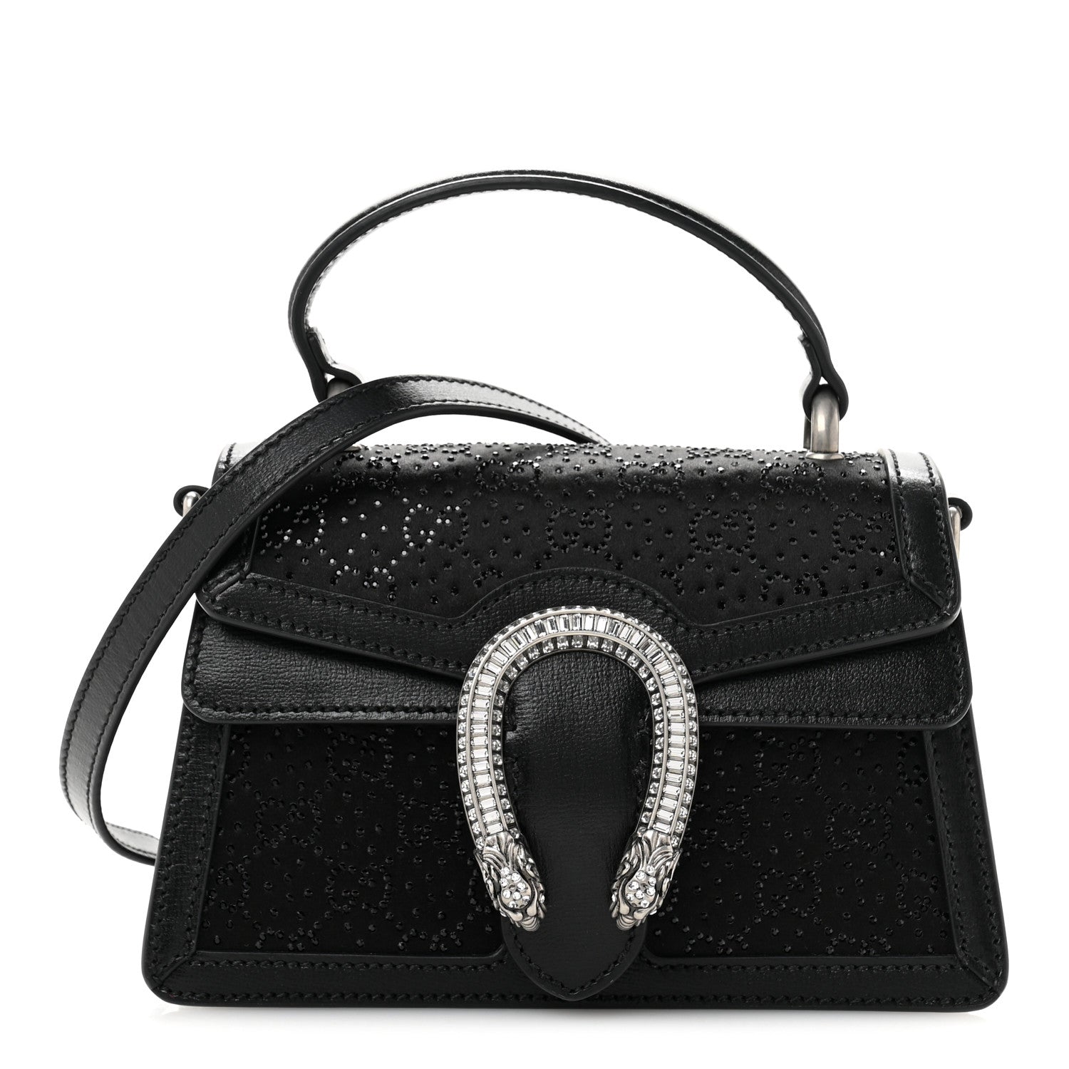 Gucci Satin Crystal GG Monogram Mini Dionysus Top Handle Bag Black 1 of 10