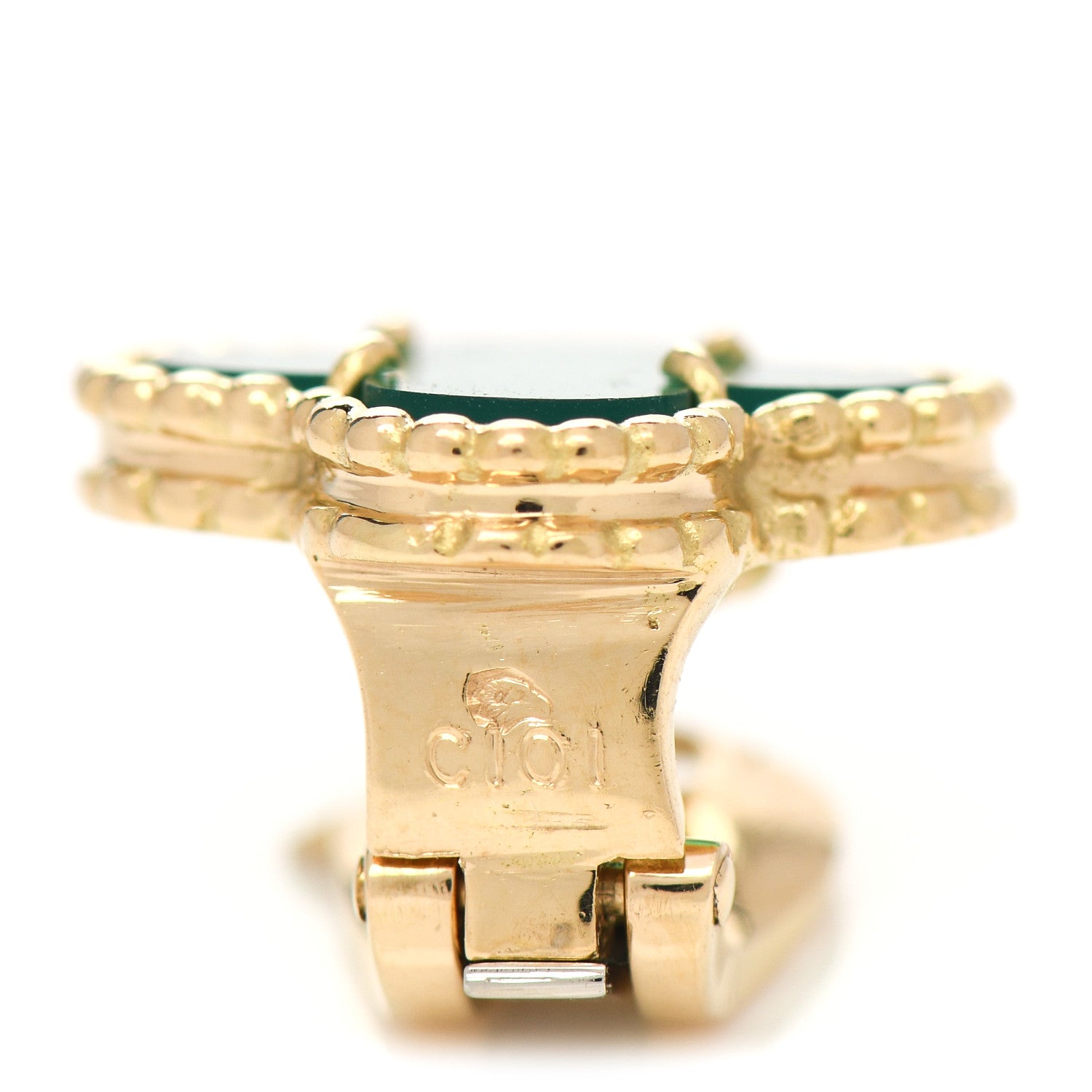 Van Cleef & Arpels 18K Yellow Gold Green Chalcedony Vintage Alhambra Clip-On Earrings 3 of 5