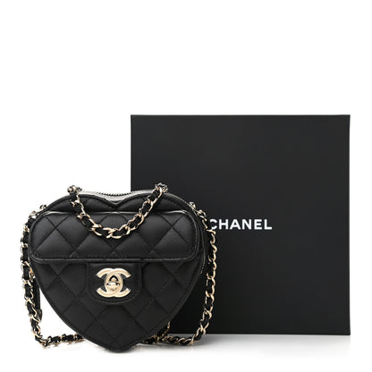 Chanel Lambskin Quilted CC In Love Heart Clutch With Chain Black 11 of 11