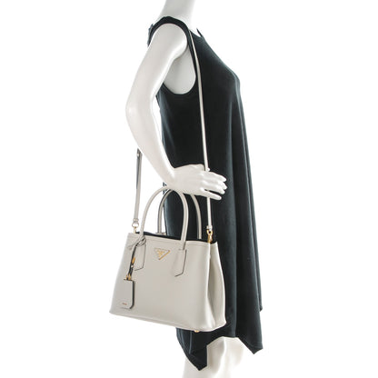 Prada Saffiano Cuir Small Double Bag Talco Nero Black 2 of 8