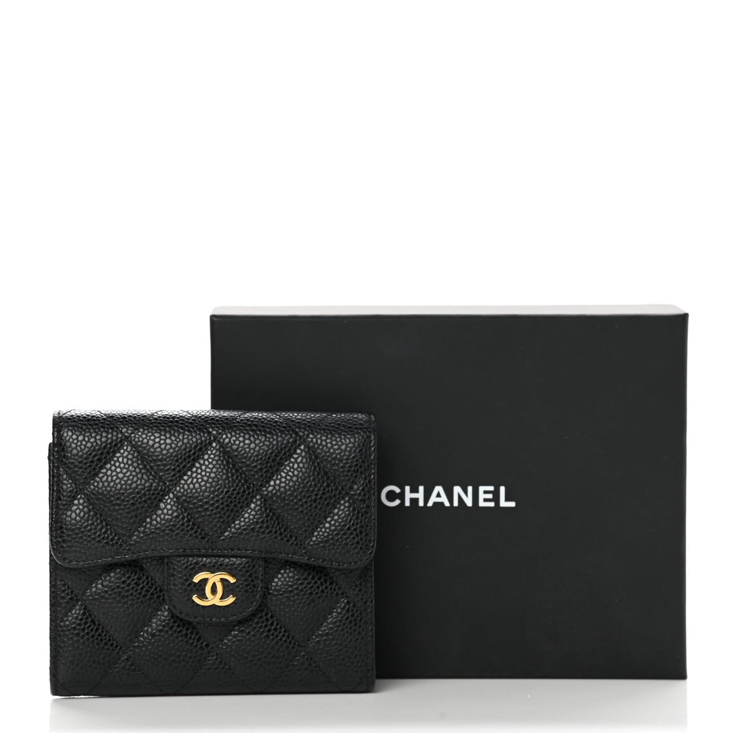Caviar Quilted Compact Flap Wallet Black