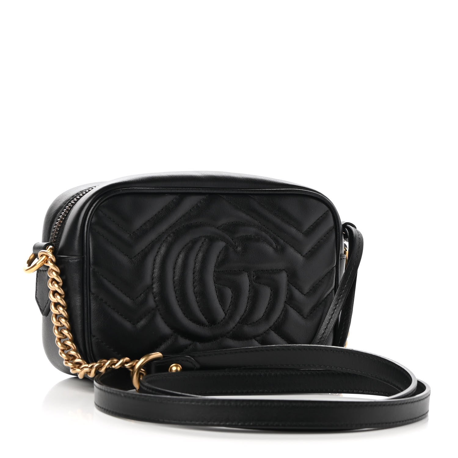 Gucci Calfskin Matelasse Mini GG Marmont Chain Shoulder Bag Black 3 of 11